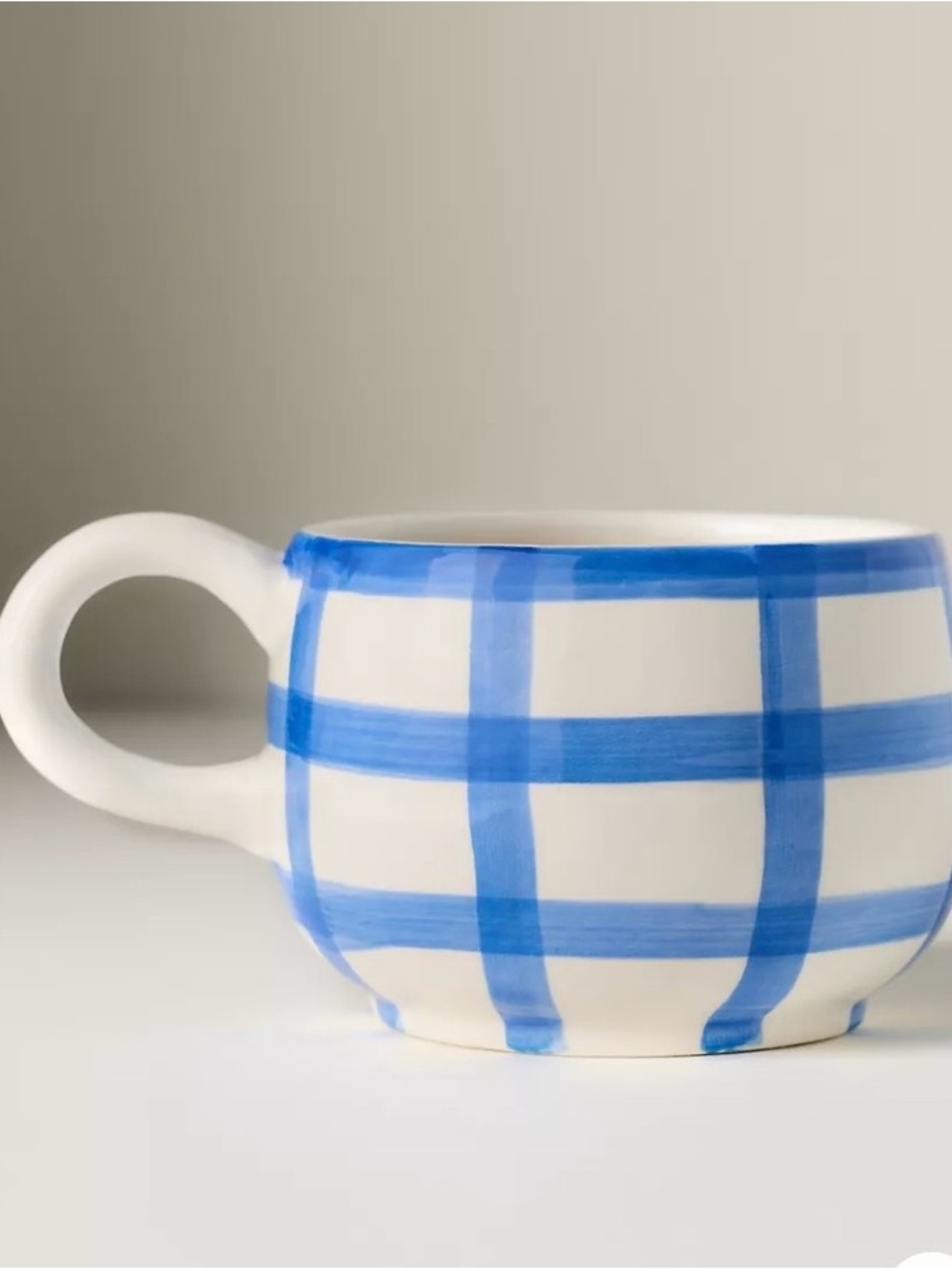 Anthropologie Blue & White Checked Ceramic Mug